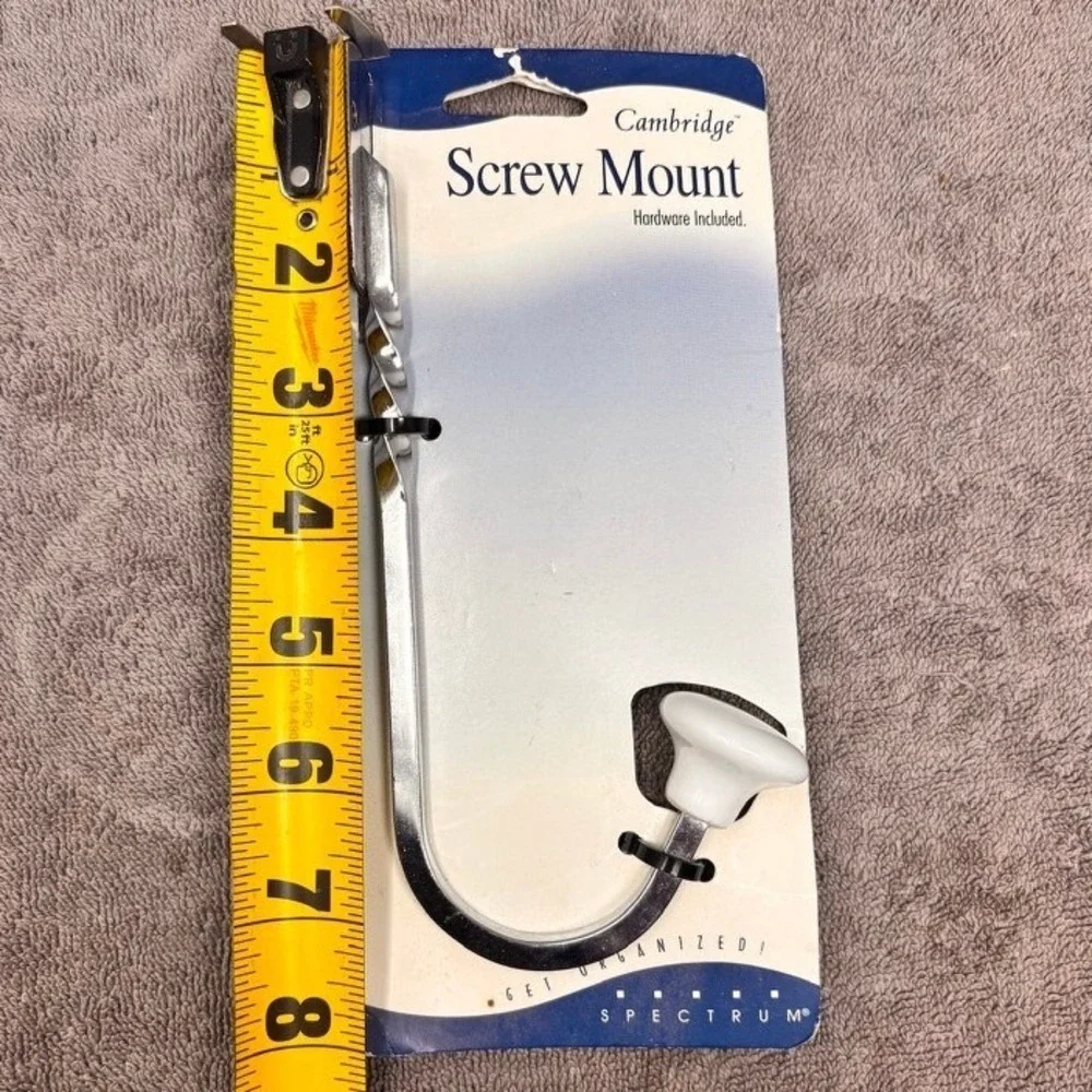 Vtg Cambridge Wall Hook Silver White NEW Chrome Ceramic Single Screw Mount